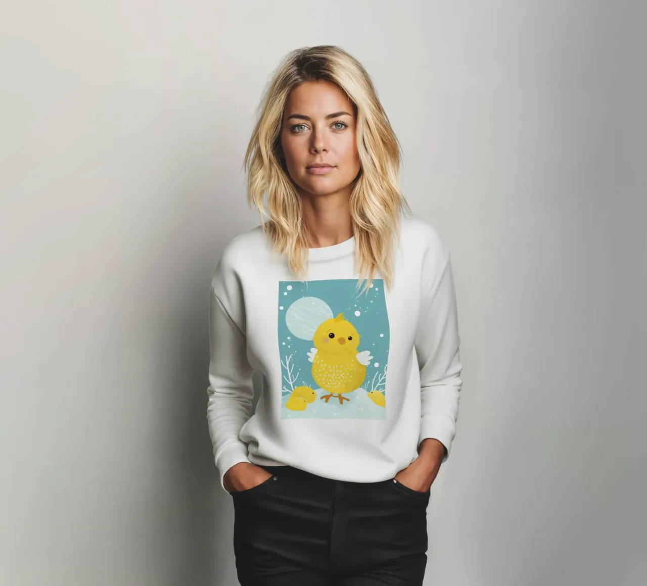 Petit poussin jaune dans une scène enneigée sweat de DesignDoodle