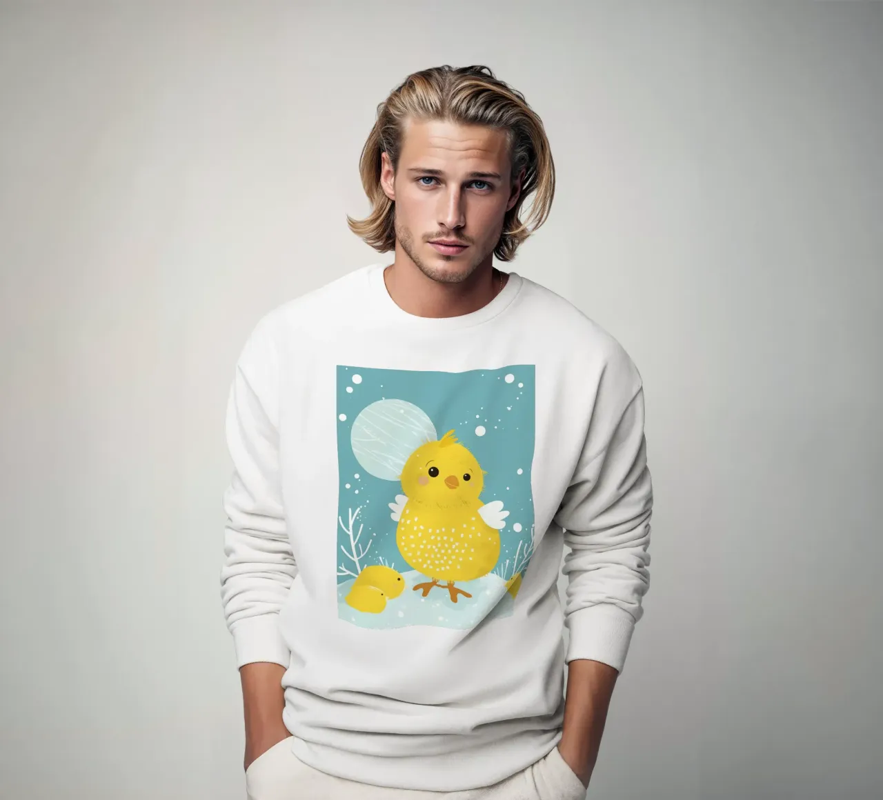 Petit poussin jaune dans une scène enneigée sweat de DesignDoodle