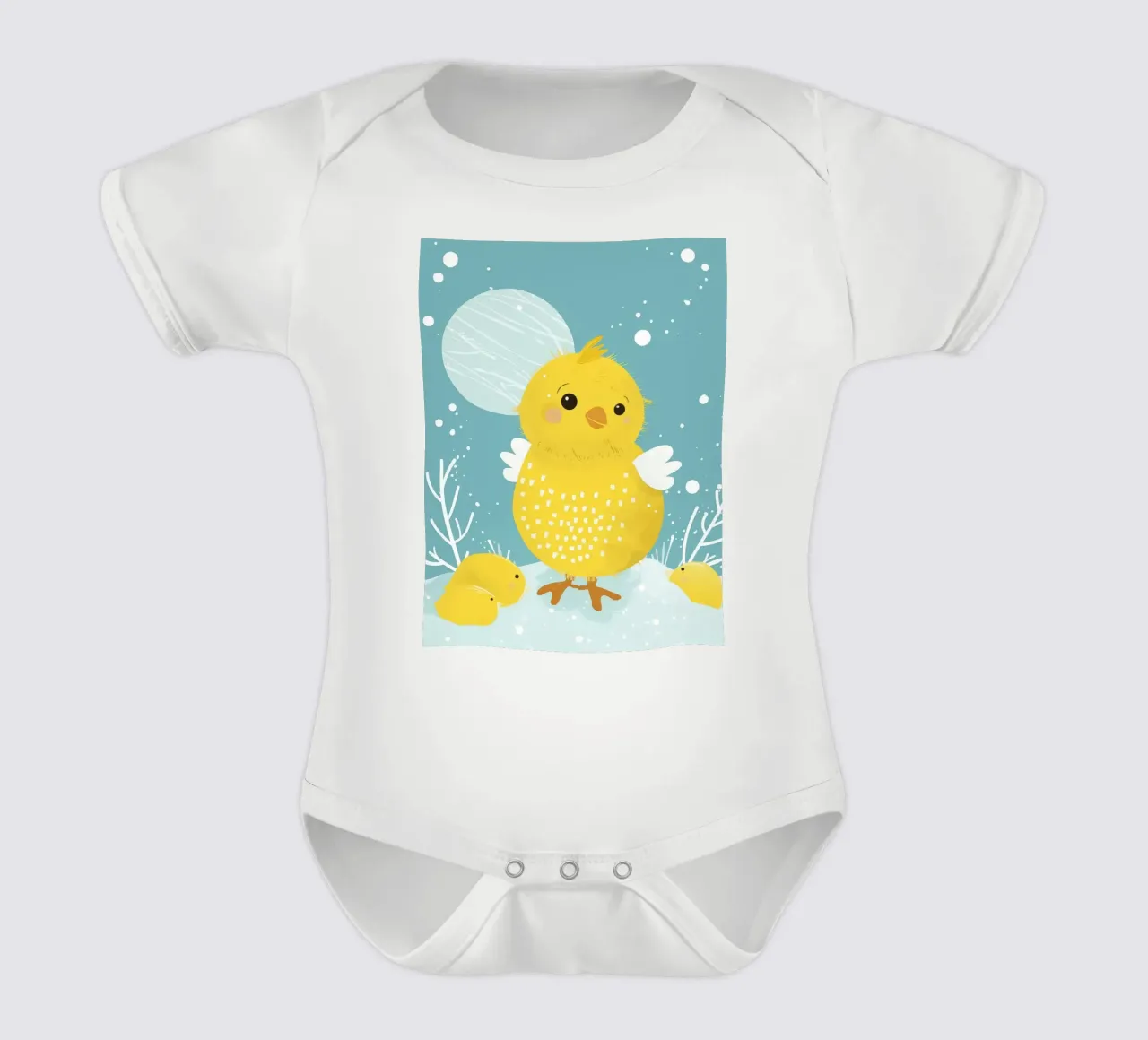 Petit poussin jaune dans une scène enneigée body bébé de DesignDoodle