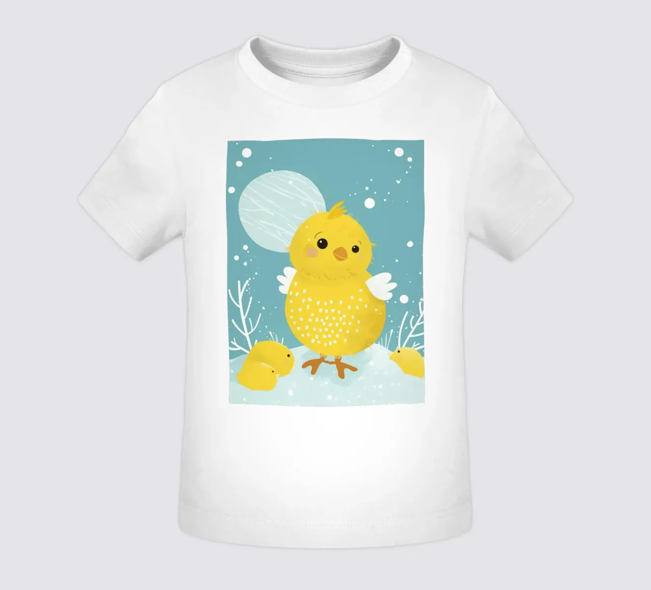 Piccolo pulcino giallo in una scena di neve maglietta neonato da DesignDoodle