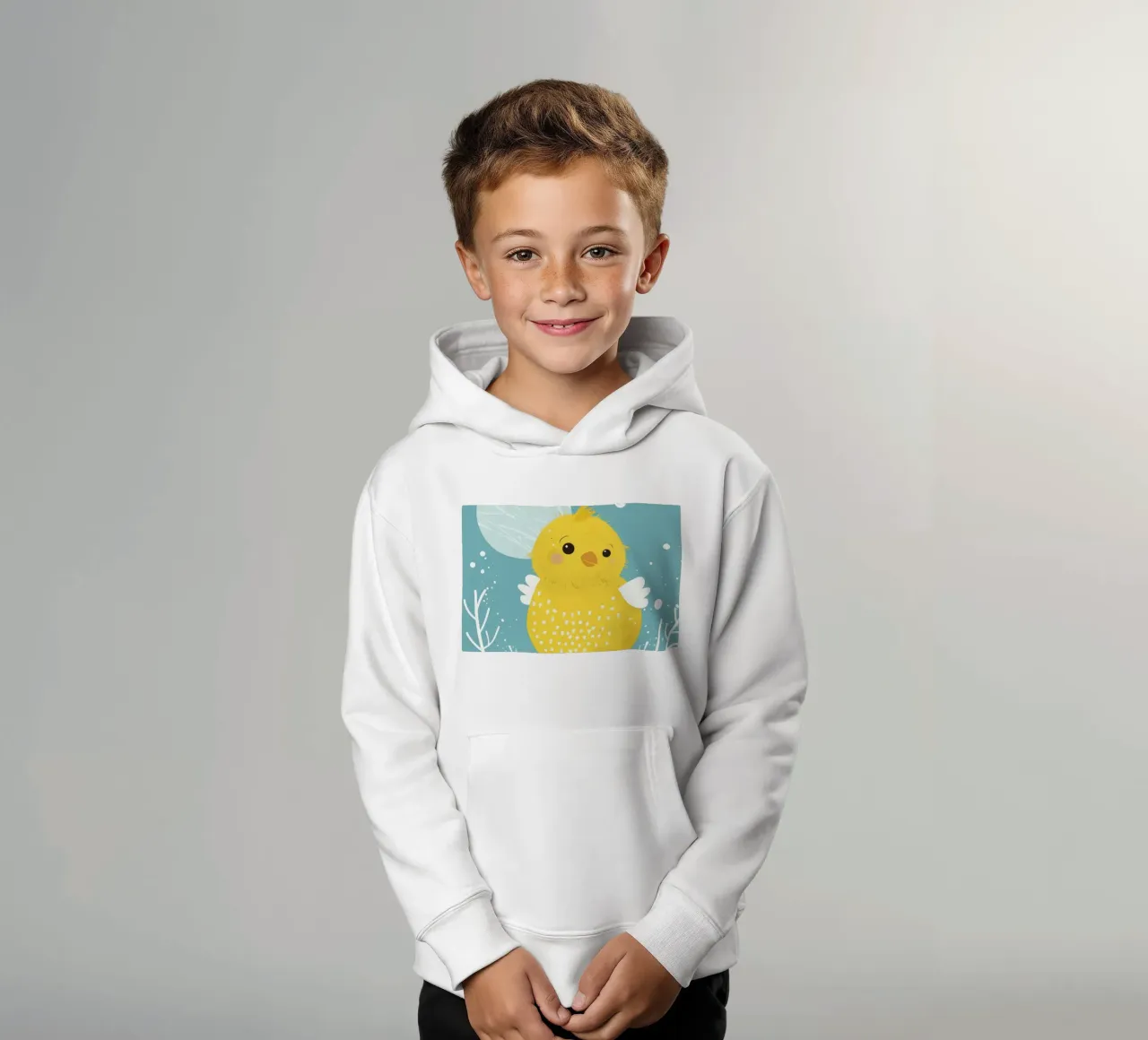 Petit poussin jaune dans une scène enneigée sweat à capuche enfant de DesignDoodle