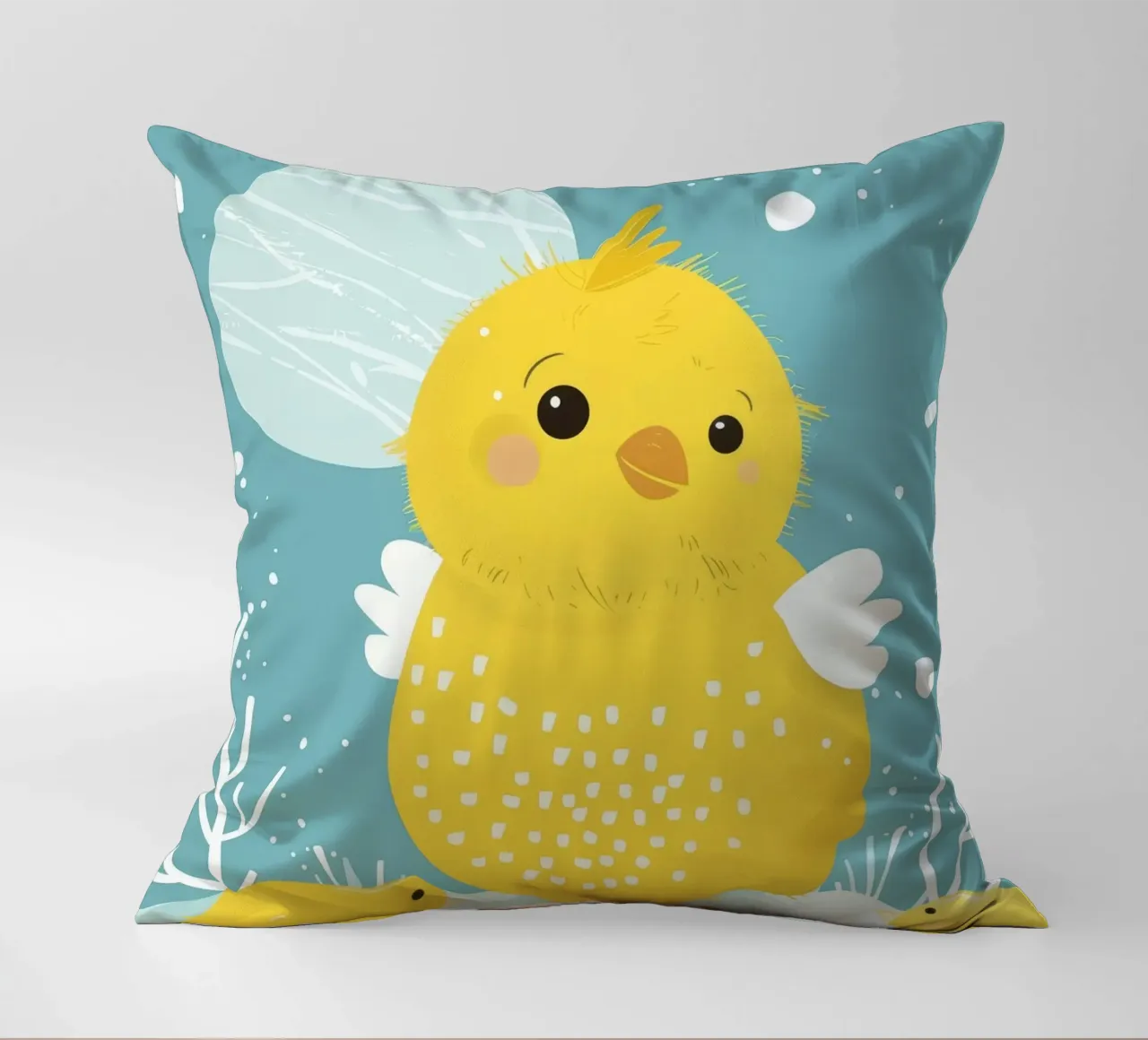 Piccolo pulcino giallo in una scena di neve cuscino da DesignDoodle