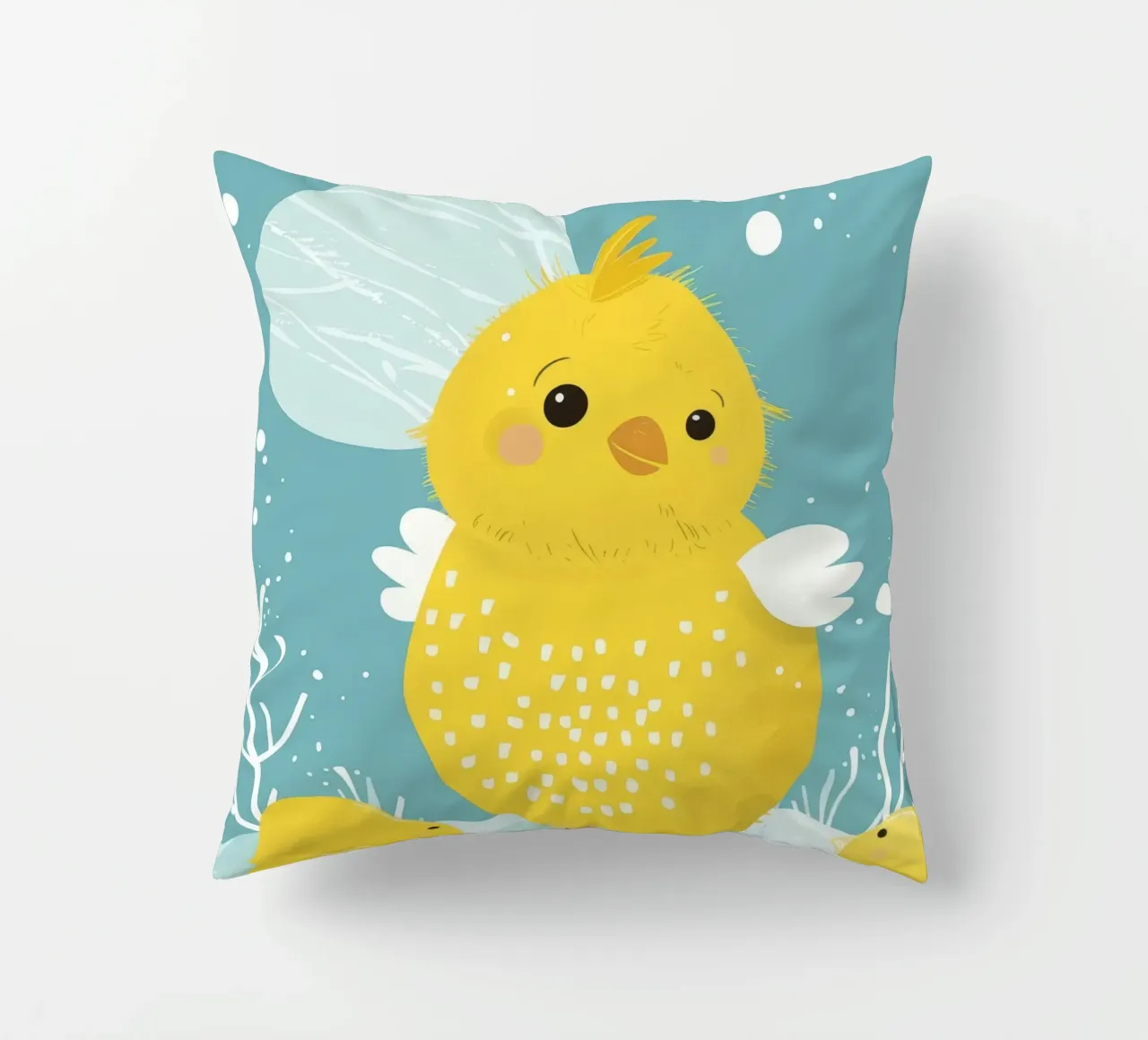 Piccolo pulcino giallo in una scena di neve cuscino da DesignDoodle