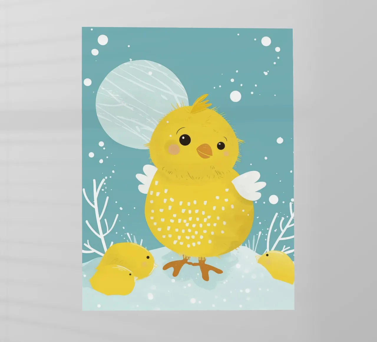 Piccolo pulcino giallo in una scena di neve pellicola backlit da DesignDoodle