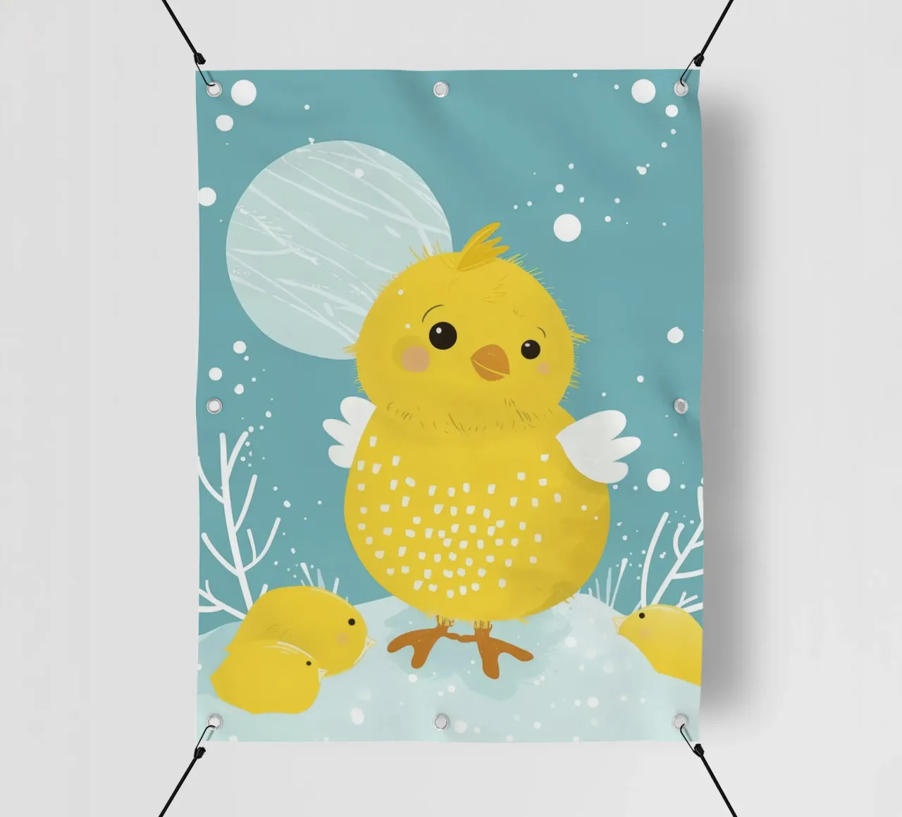 Piccolo pulcino giallo in una scena di neve telo in pvc da DesignDoodle