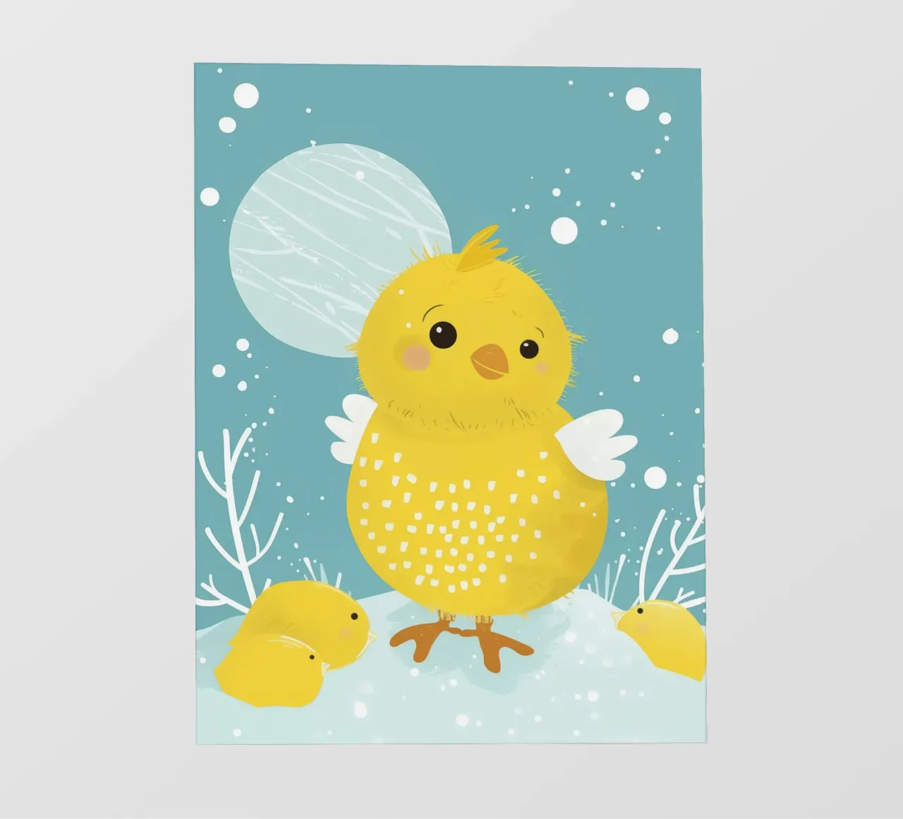 Piccolo pulcino giallo in una scena di neve telo in pvc da DesignDoodle