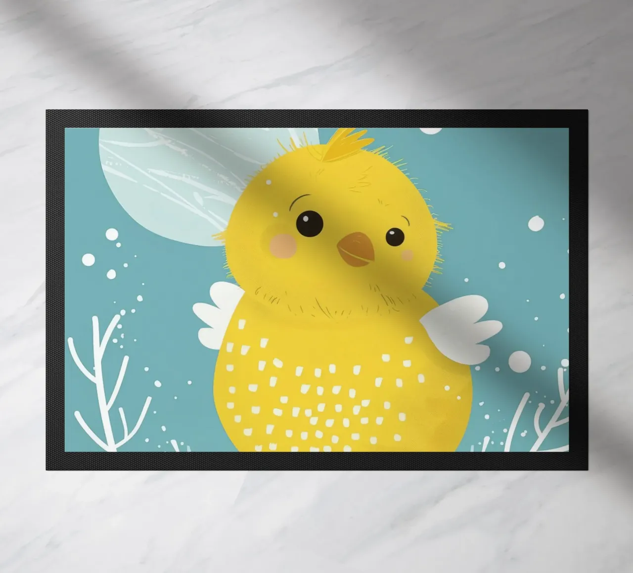 Petit poussin jaune dans une scène enneigée paillasson de DesignDoodle