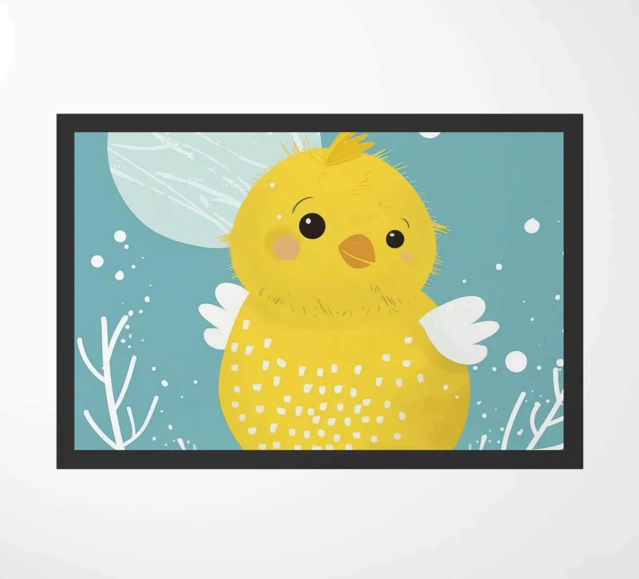 Piccolo pulcino giallo in una scena di neve zerbino da DesignDoodle
