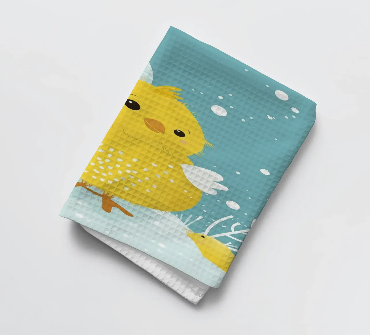 Piccolo pulcino giallo in una scena di neve canovaccio da cucina da DesignDoodle