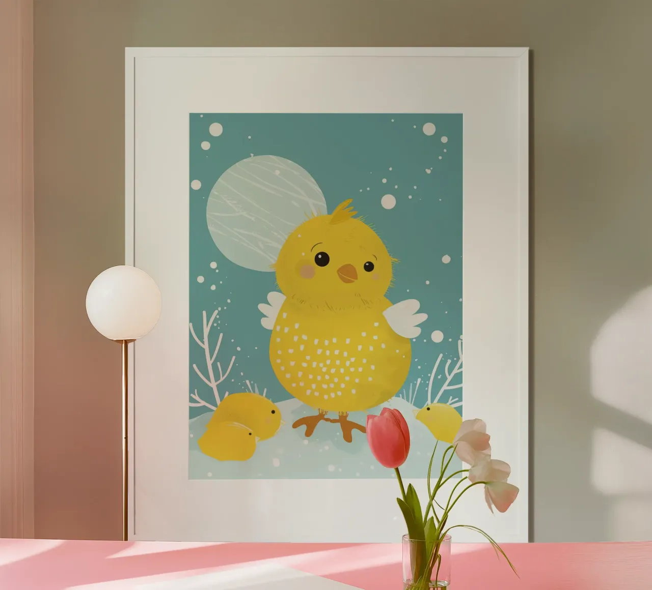 Petit poussin jaune dans une scène enneigée hahnemühle de DesignDoodle