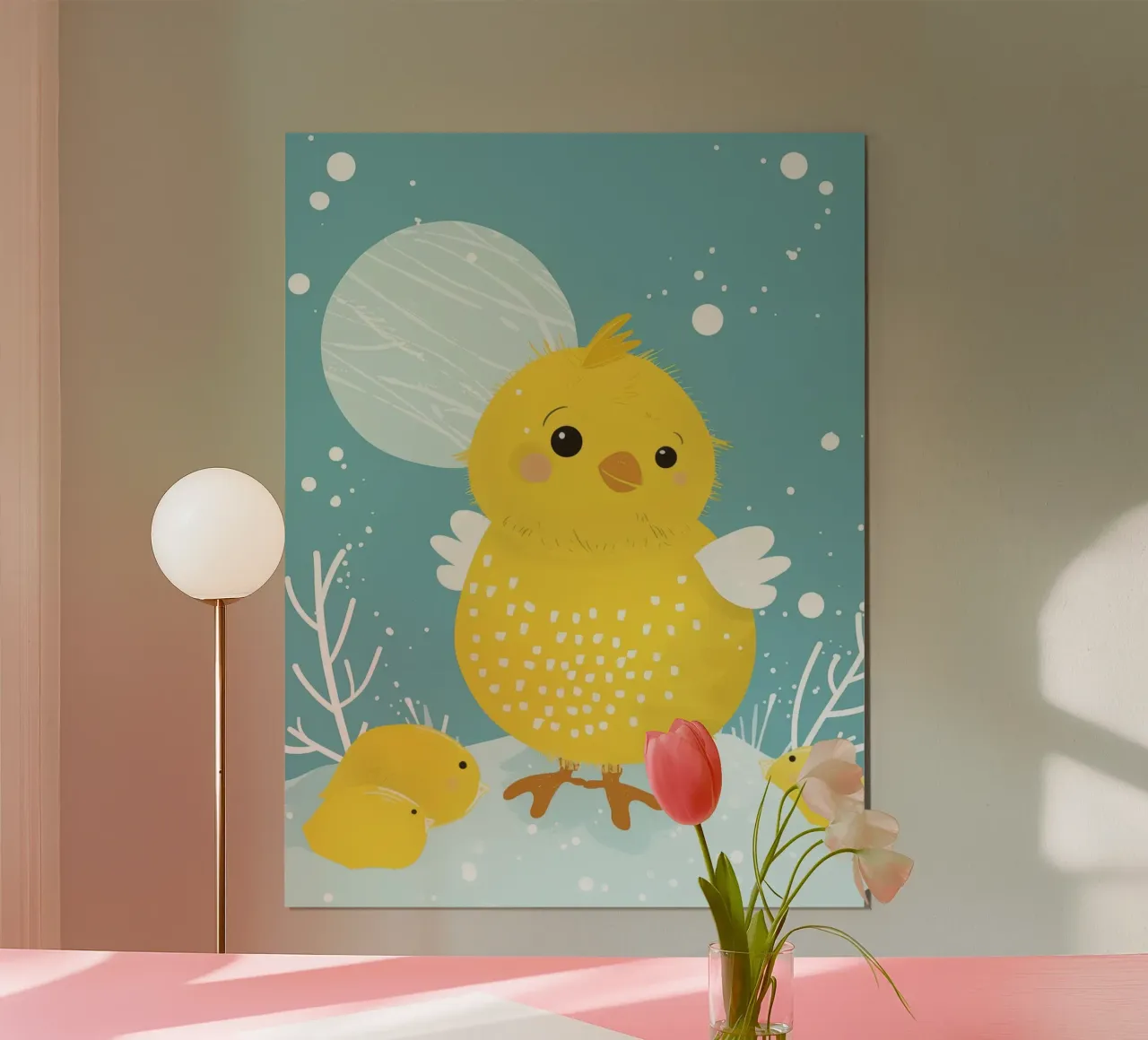 Petit poussin jaune dans une scène enneigée hahnemühle de DesignDoodle