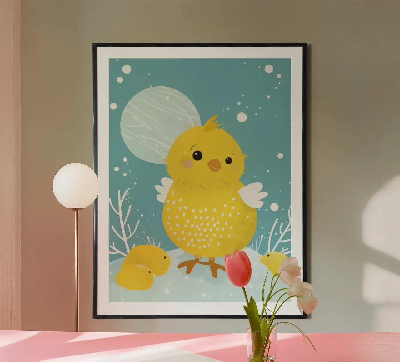 Piccolo pulcino giallo in una scena di neve carta hahnemühle da DesignDoodle