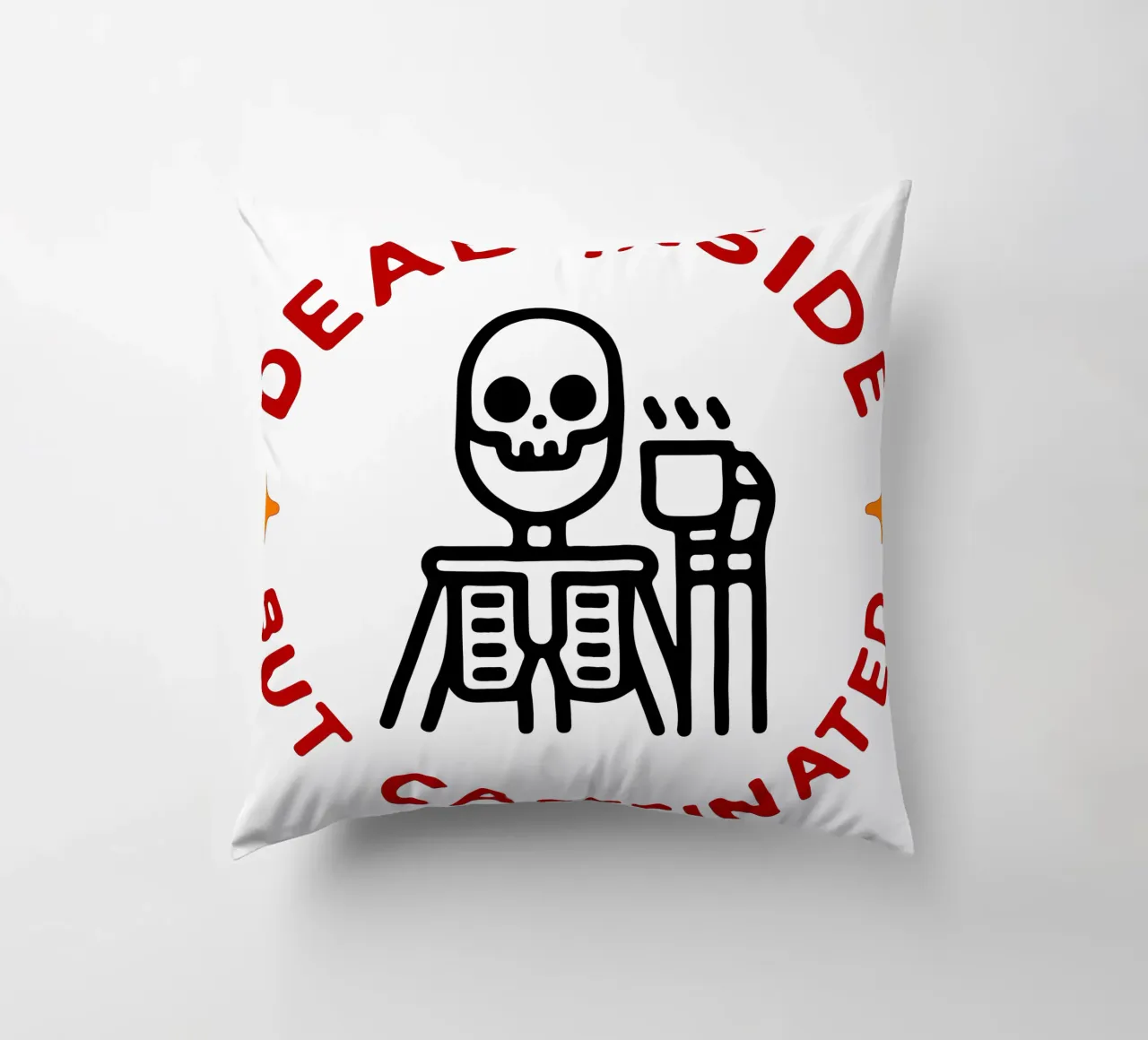 dead inside but caffeinated decorative cushion by onetime
