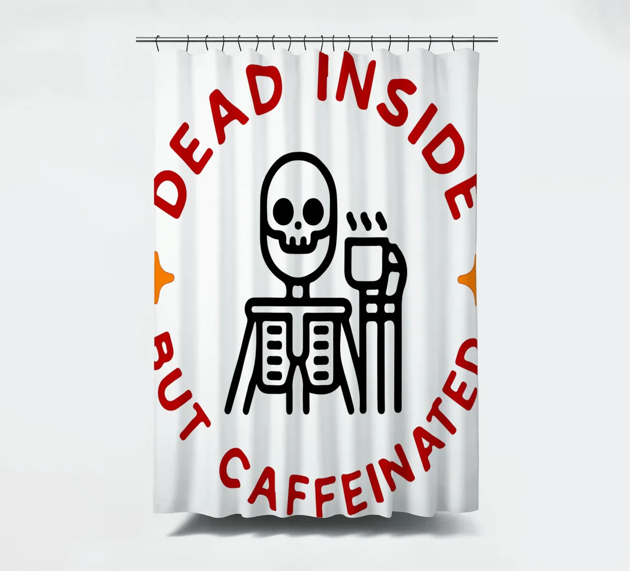 dead inside but caffeinated shower curtain by onetime