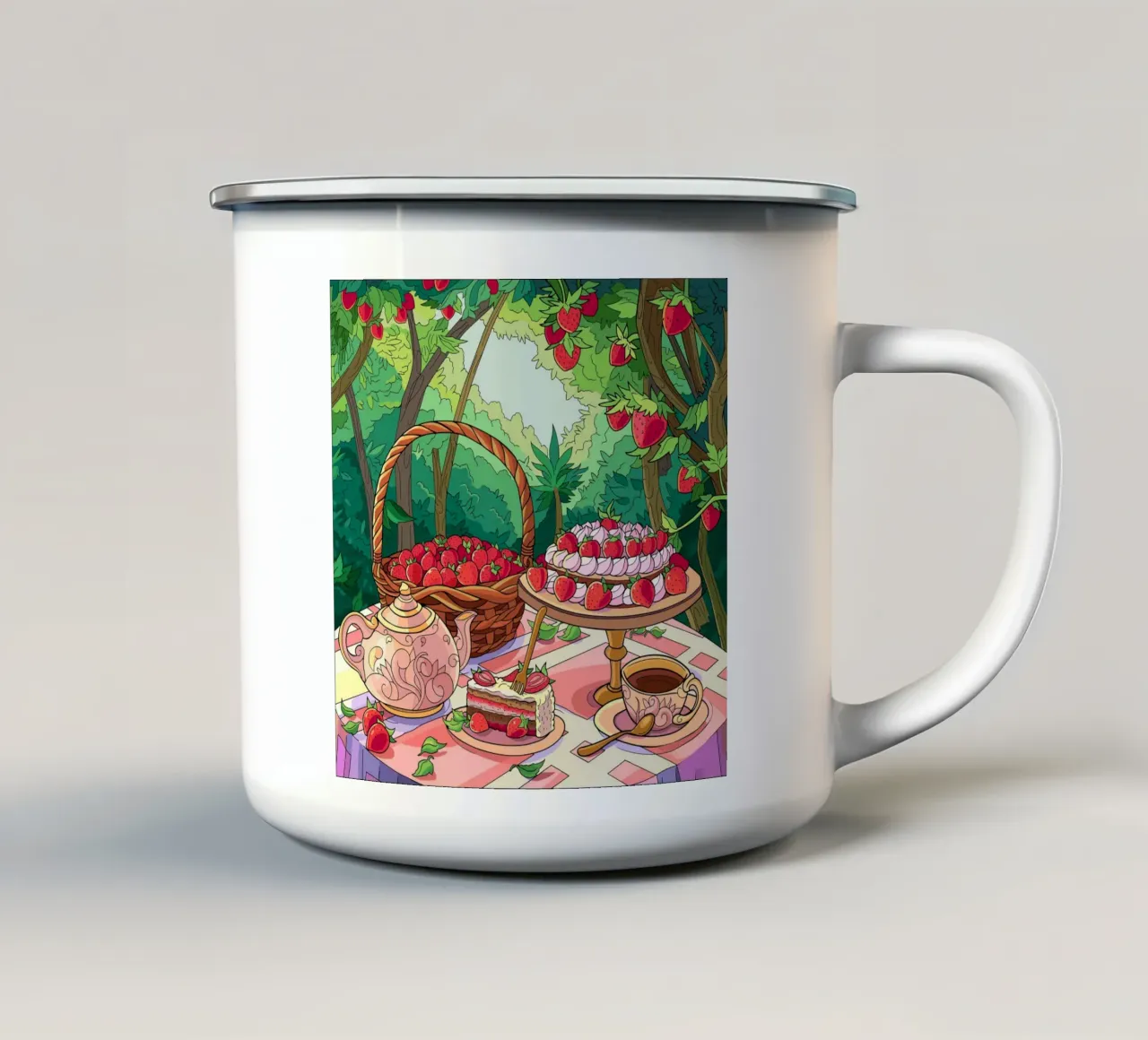 Picnic alla fragola tazza in smalto da Fanya Art