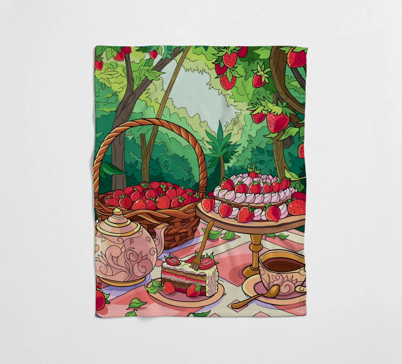 Picnic alla fragola coperta in pile da Fanya Art