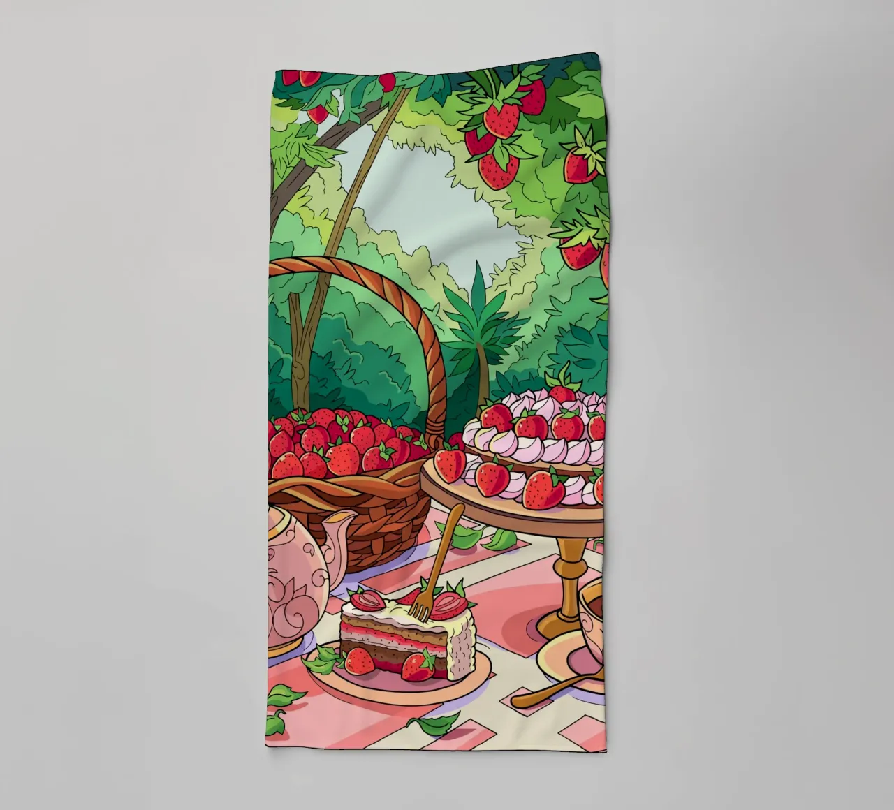 Strawberry Picnic towel by Fanya Art