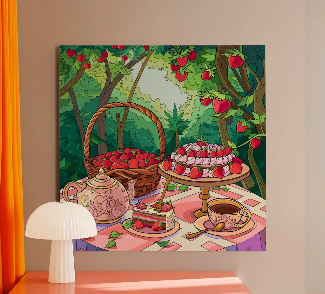 Erdbeer-Picknick Alu-Dibond von Fanya Art