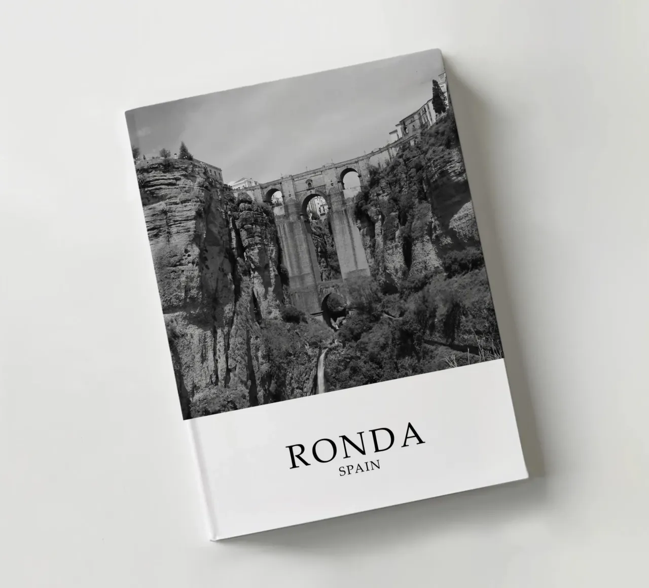 Ronda Spain Bridge Architecture Scene Greyscale notebook by Charnwood Prints