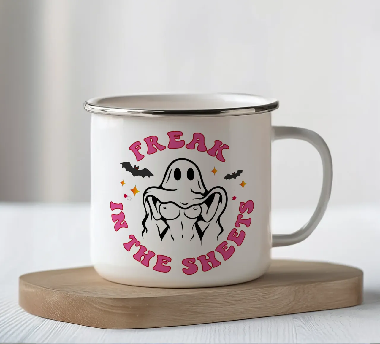 mostro nel lenzuolo fantasma sexy tazza in smalto da onetime