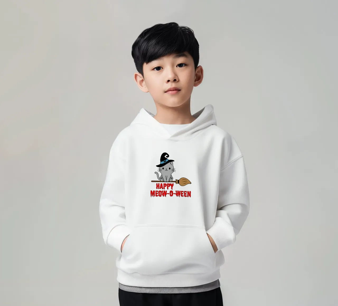 felice miagolio o ween felpa bambino con cappuccio da onetime