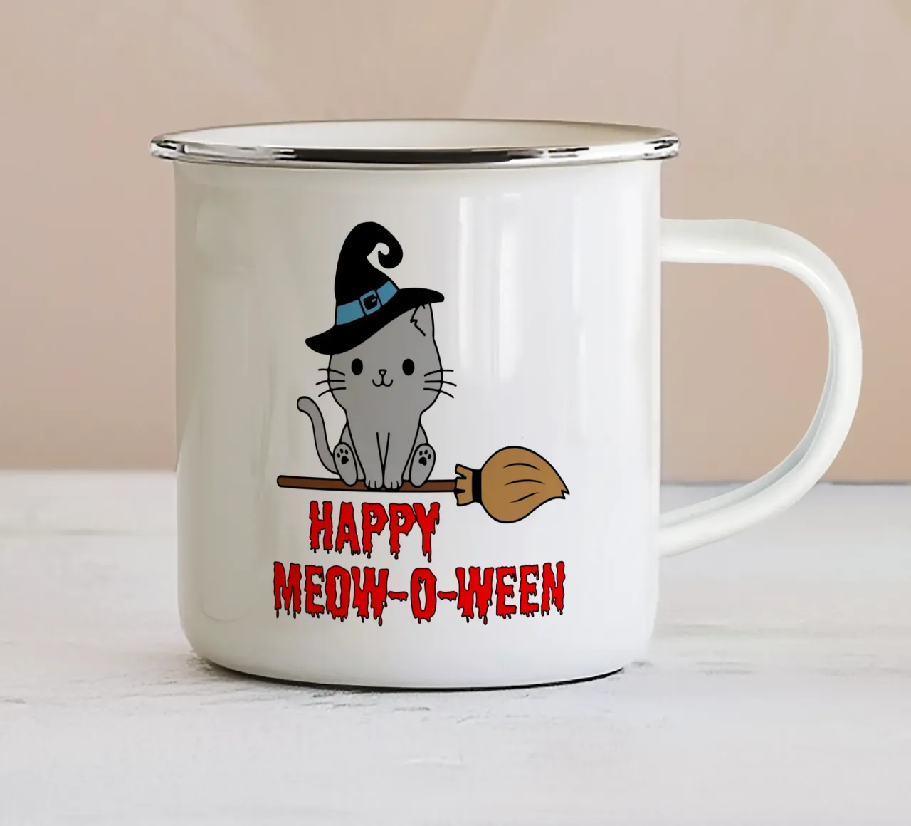 felice miagolio o ween tazza in smalto da onetime