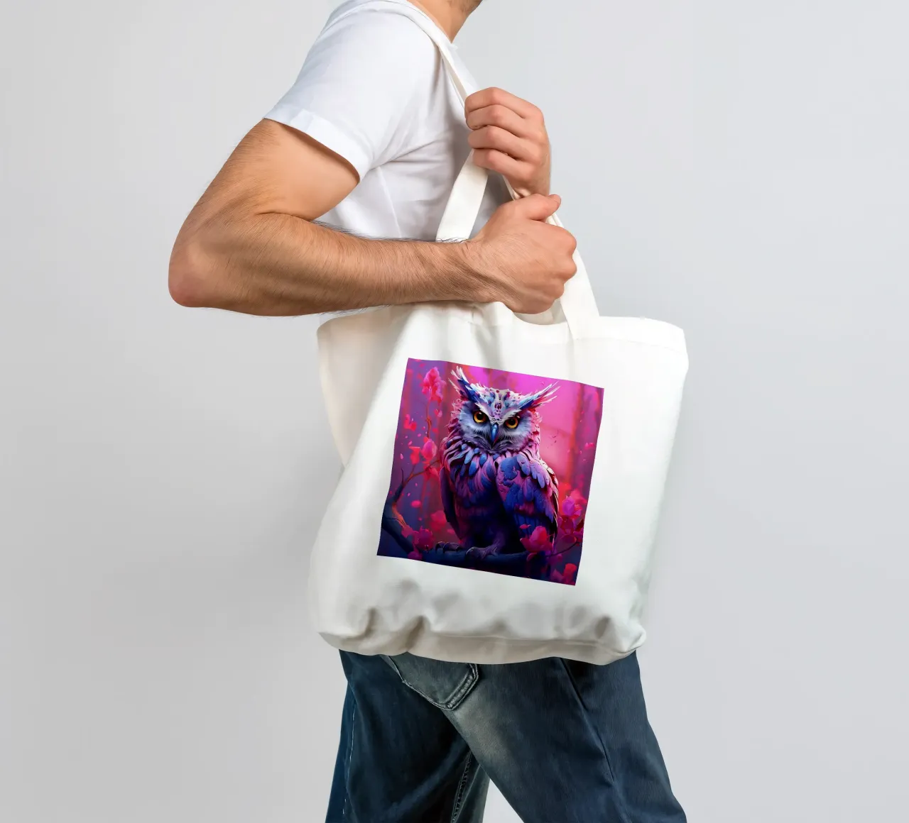 Gufo_stile_H_1 borsa in juta da Tierisch bunt by LK