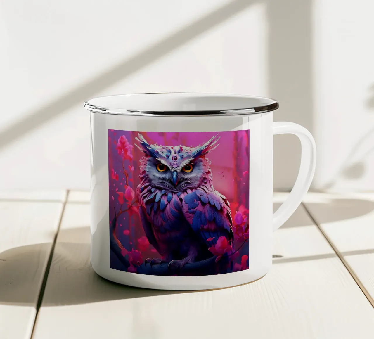 Gufo_stile_H_1 tazza in smalto da Tierisch bunt by LK