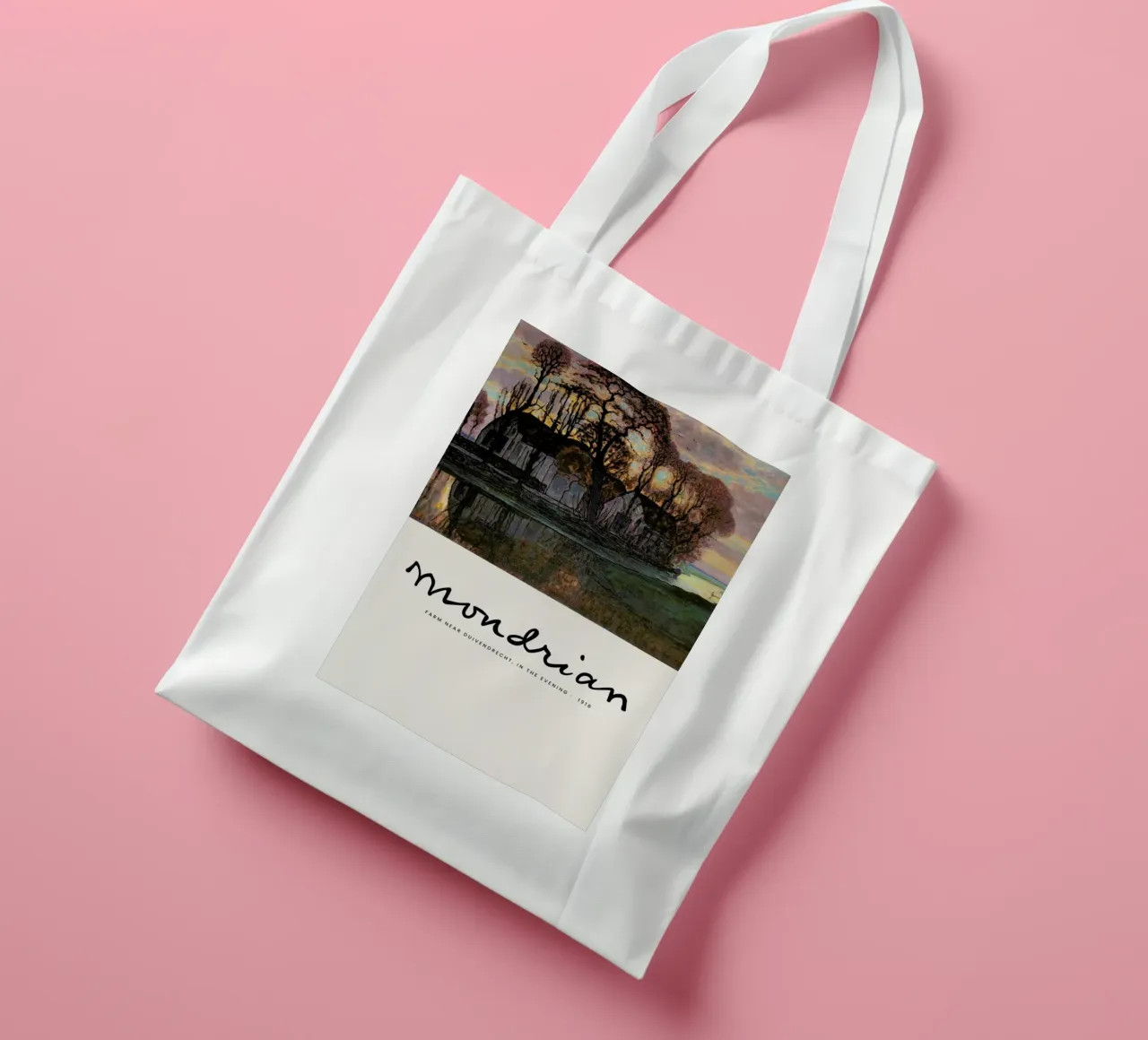 Mondrian – Signed Farm in the Evening borsa in juta da Vintage by JUNIQE