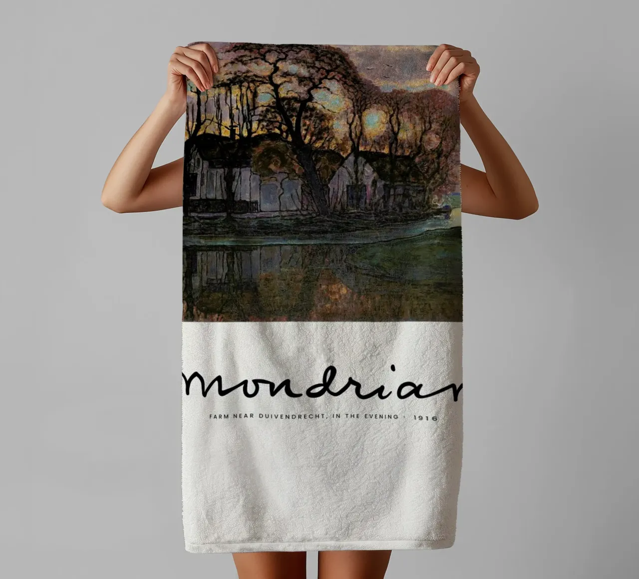 Mondrian – Signed Farm in the Evening asciugamano da bagno da Vintage by JUNIQE