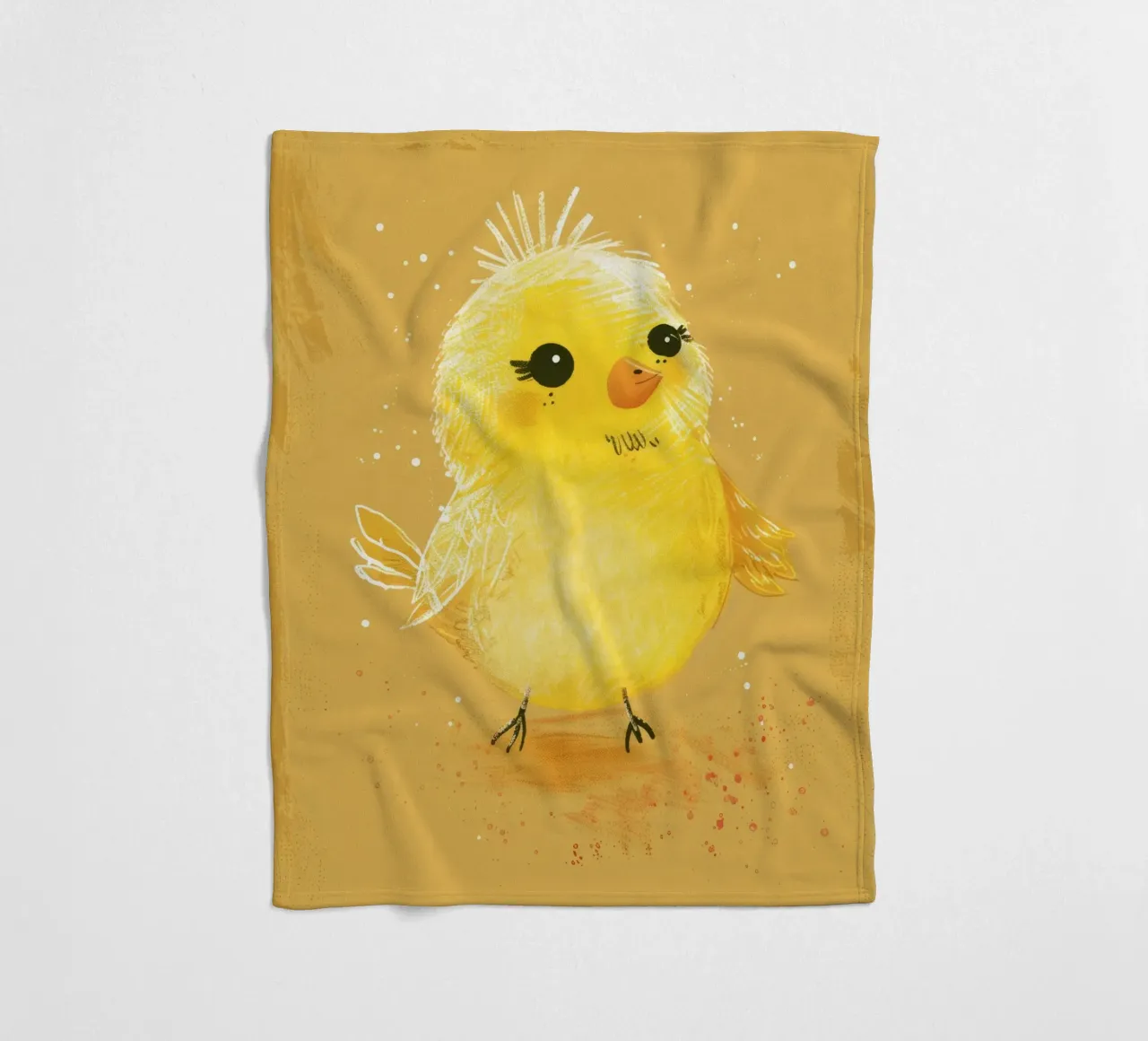 pulcino giallo e soffice, in piedi su un supporto artistico marrone chiaro. coperta in pile da DesignDoodle
