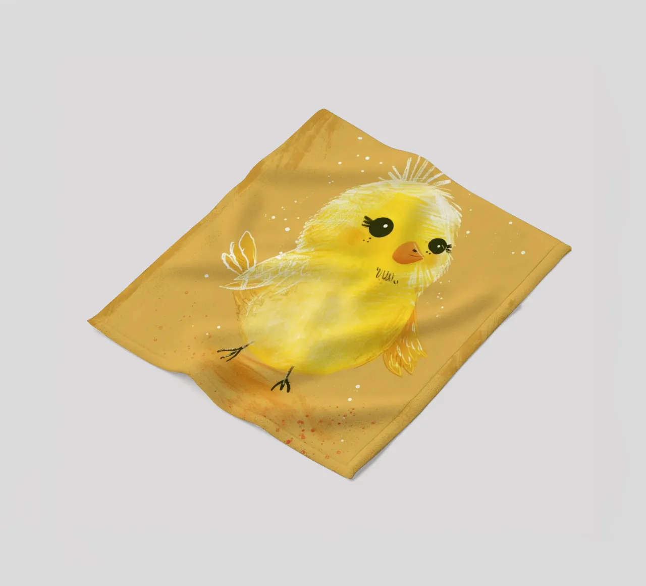 pulcino giallo e soffice, in piedi su un supporto artistico marrone chiaro. coperta in pile da DesignDoodle