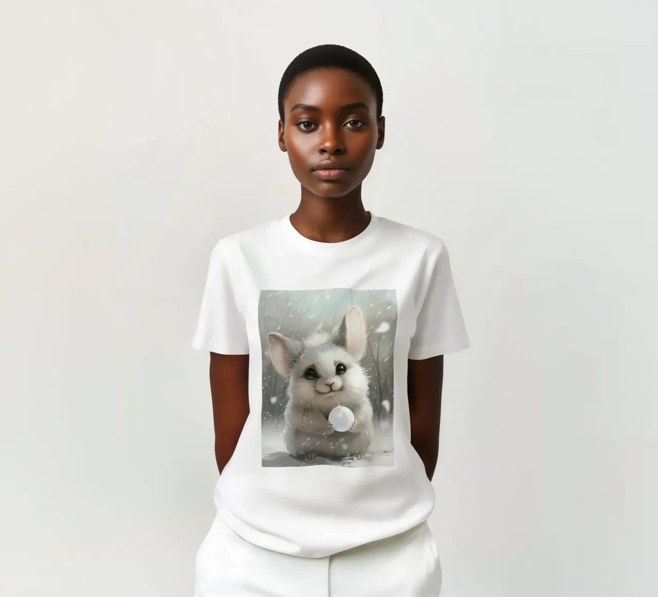 Cincillà bianco che tiene una palla in un ambiente innevato t-shirt da DesignDoodle