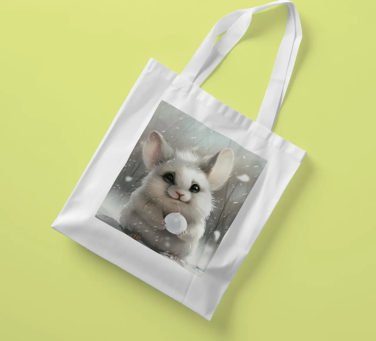 Cincillà bianco che tiene una palla in un ambiente innevato borsa in juta da DesignDoodle