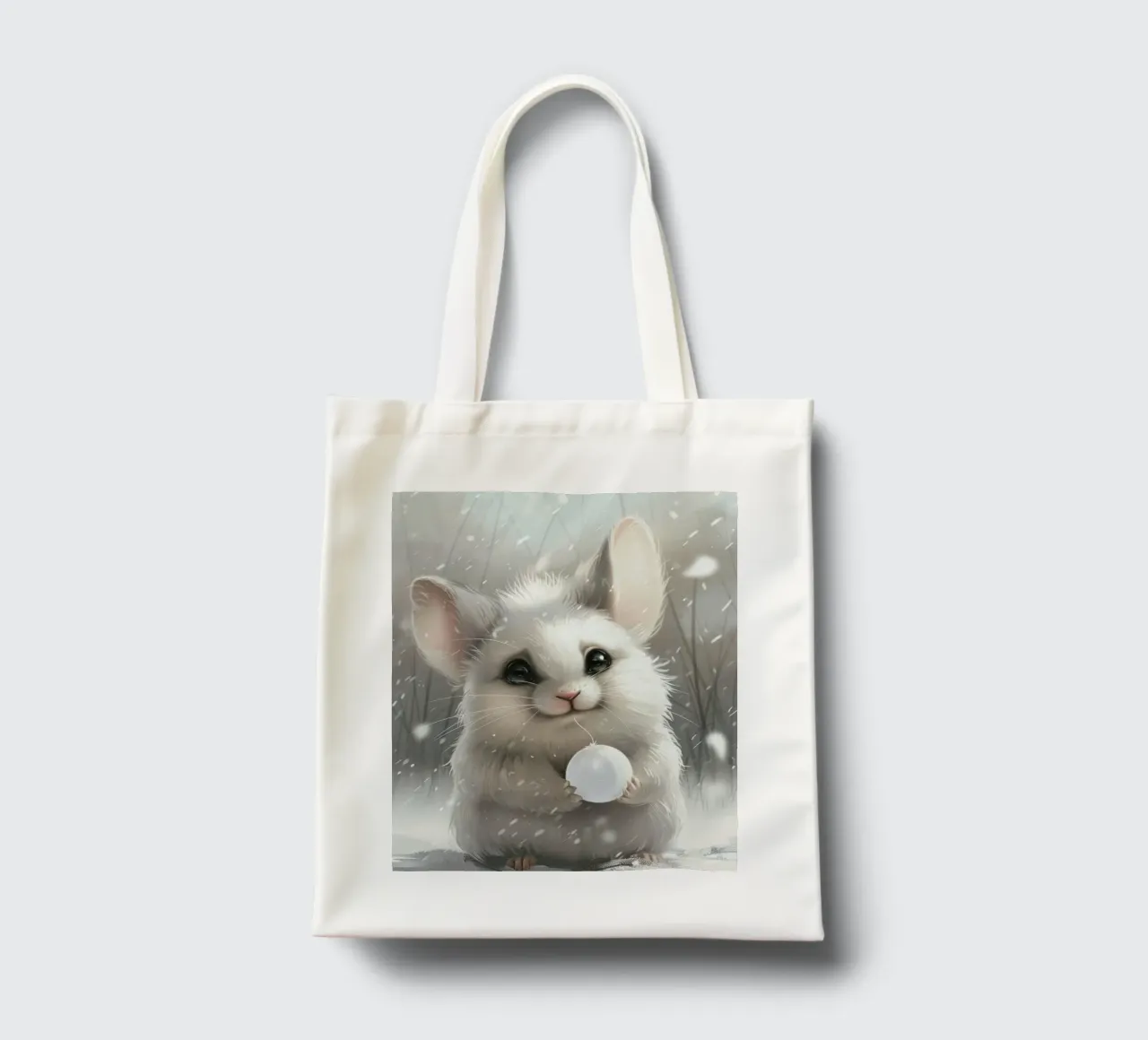 Cincillà bianco che tiene una palla in un ambiente innevato borsa in juta da DesignDoodle