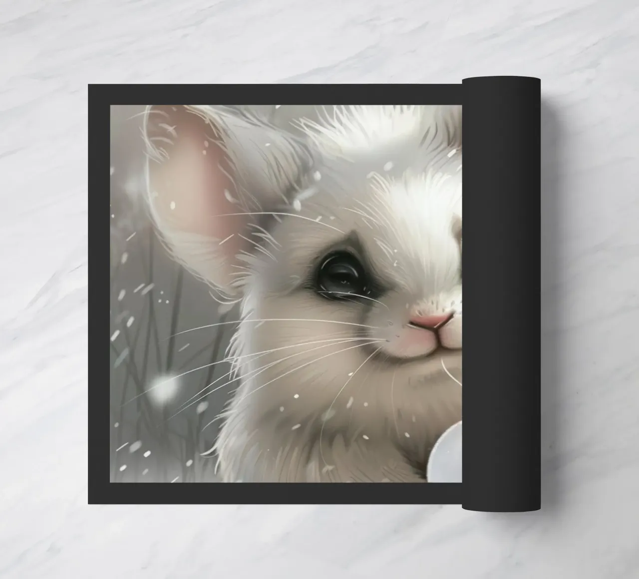 Cincillà bianco che tiene una palla in un ambiente innevato zerbino da DesignDoodle
