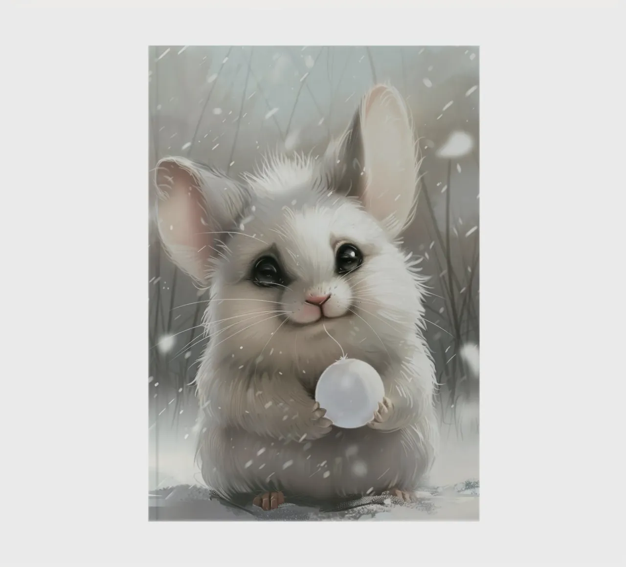 White Chinchilla Holding a Ball in Snowy Setting notebook by DesignDoodle