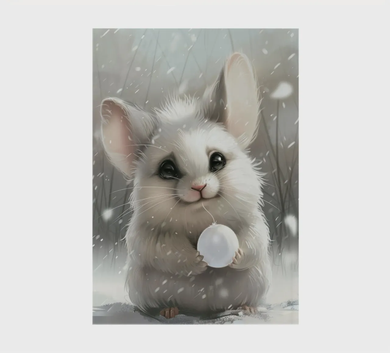 White Chinchilla Holding a Ball in Snowy Setting notebook by DesignDoodle