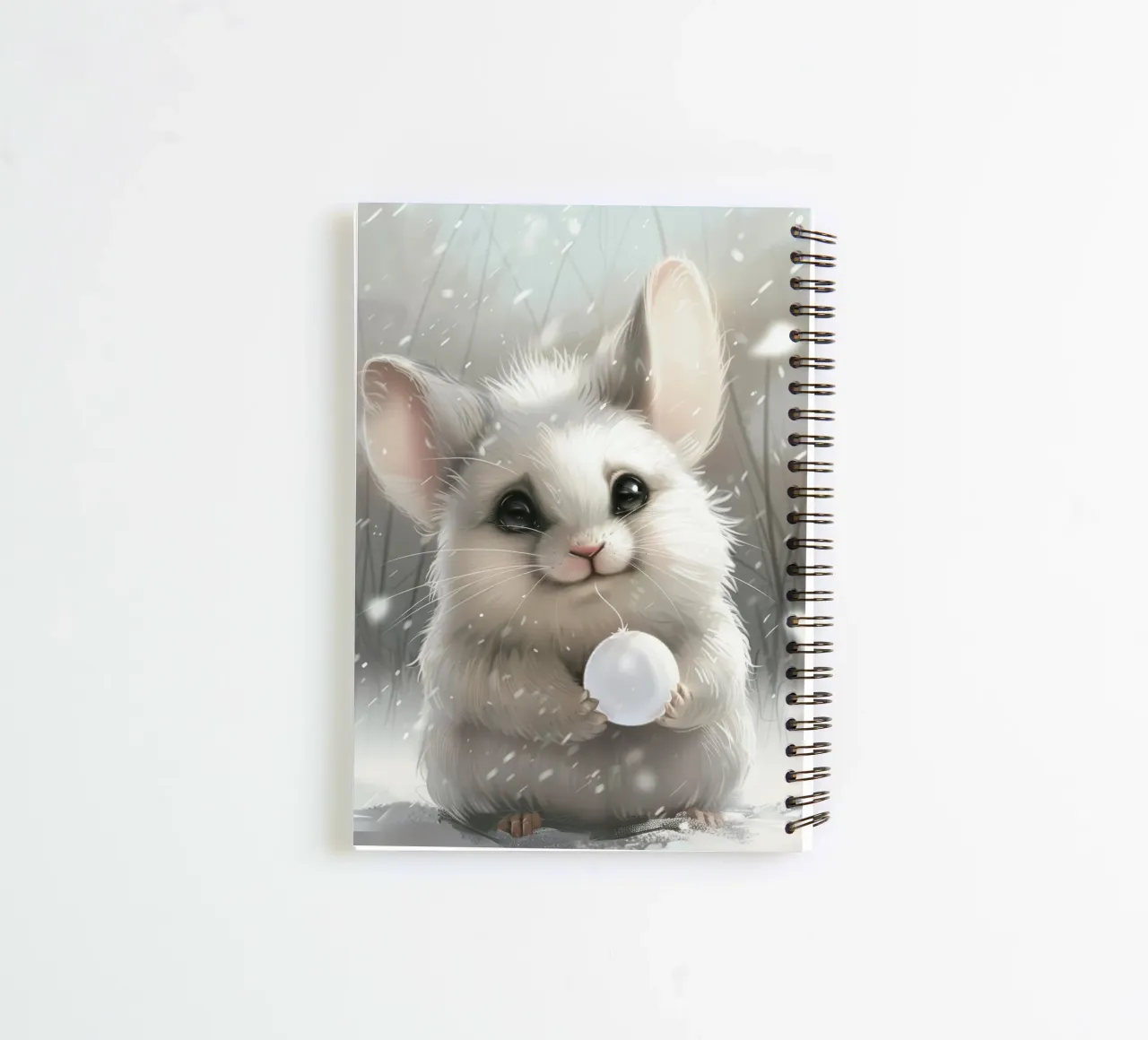 Chinchilla blanc tenant une balle dans un décor enneigé carnet à spirale de DesignDoodle
