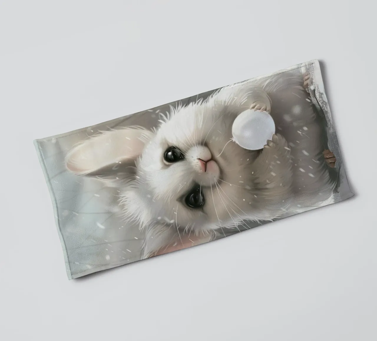 Cincillà bianco che tiene una palla in un ambiente innevato asciugamano da bagno da DesignDoodle