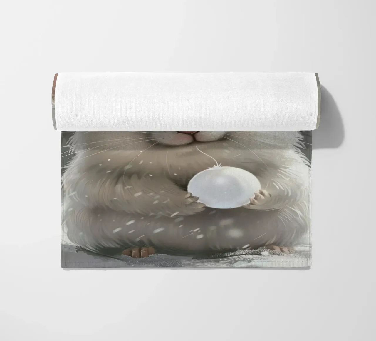 Cincillà bianco che tiene una palla in un ambiente innevato telo mare da DesignDoodle