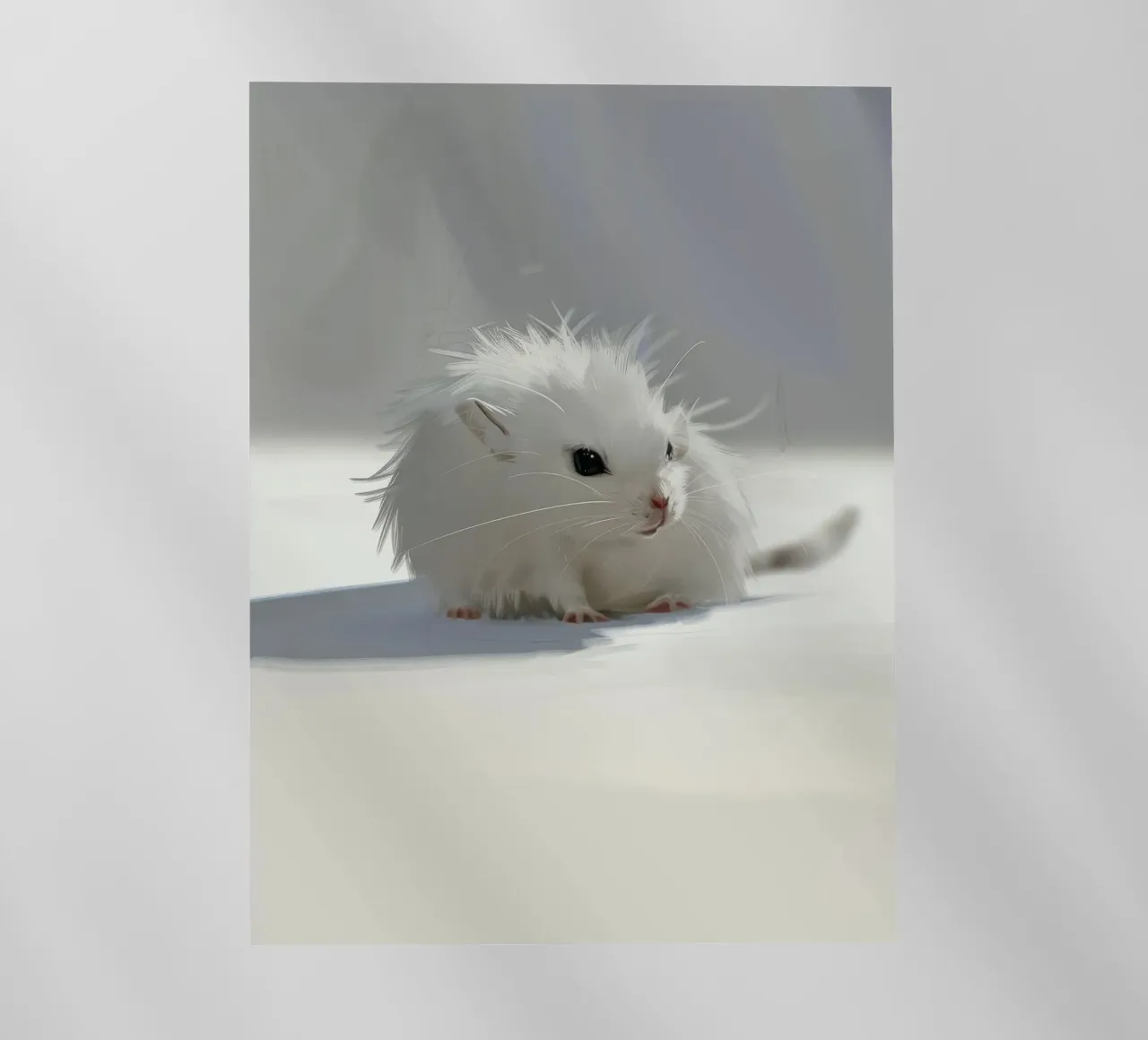 criceto bianco con pelo soffice, seduto su una superficie grigio chiaro pellicola backlit da DesignDoodle