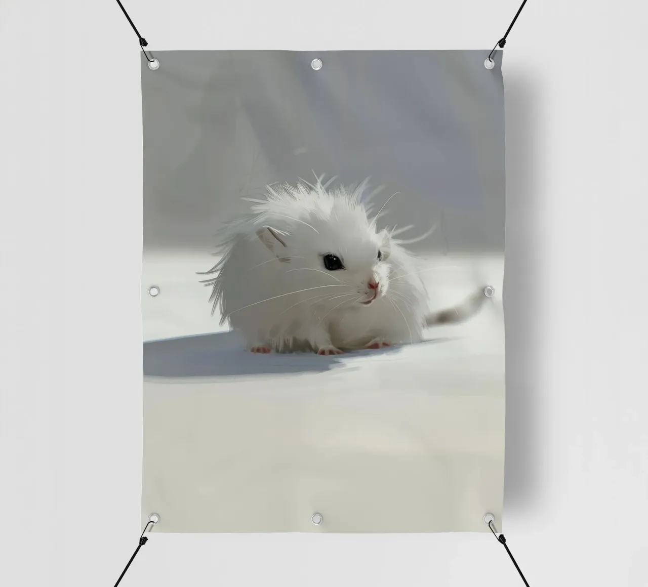 criceto bianco con pelo soffice, seduto su una superficie grigio chiaro telo in pvc da DesignDoodle
