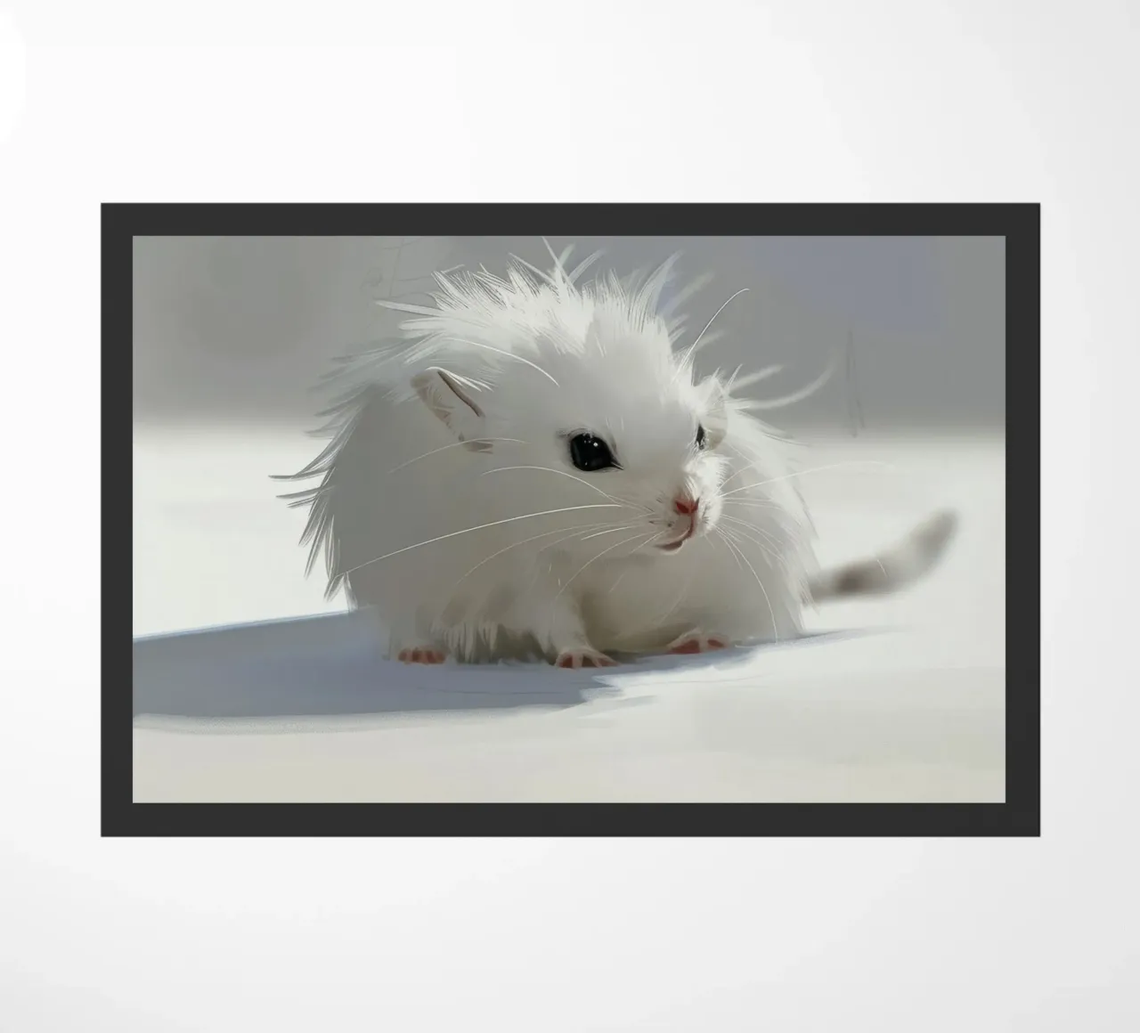 criceto bianco con pelo soffice, seduto su una superficie grigio chiaro zerbino da DesignDoodle