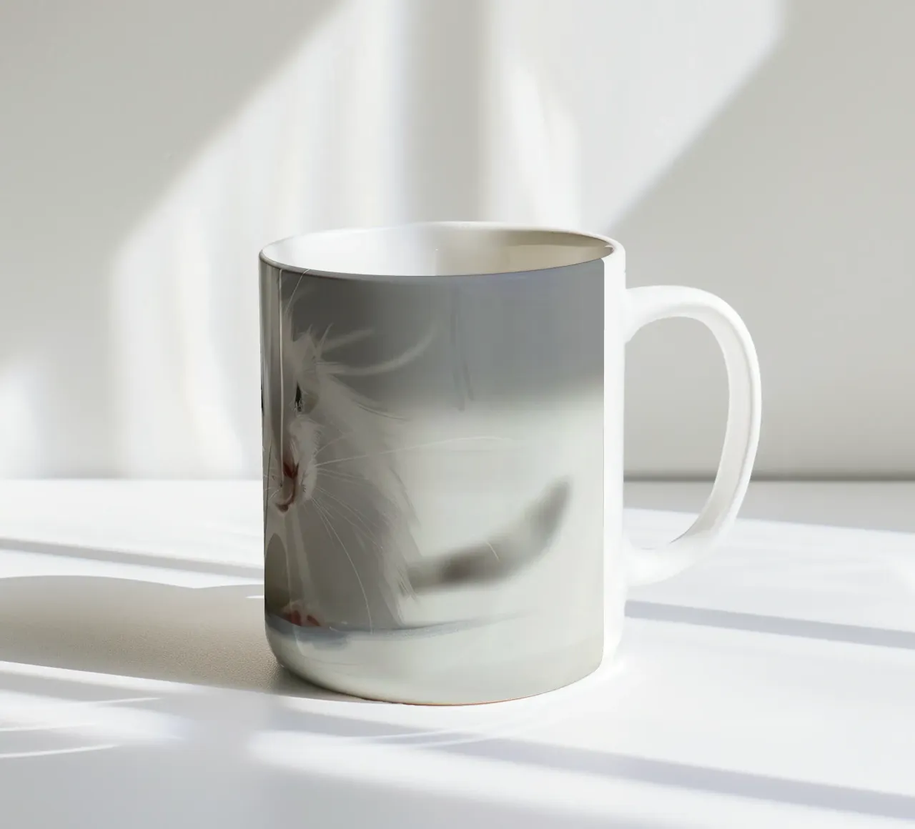 criceto bianco con pelo soffice, seduto su una superficie grigio chiaro tazza in ceramica da DesignDoodle