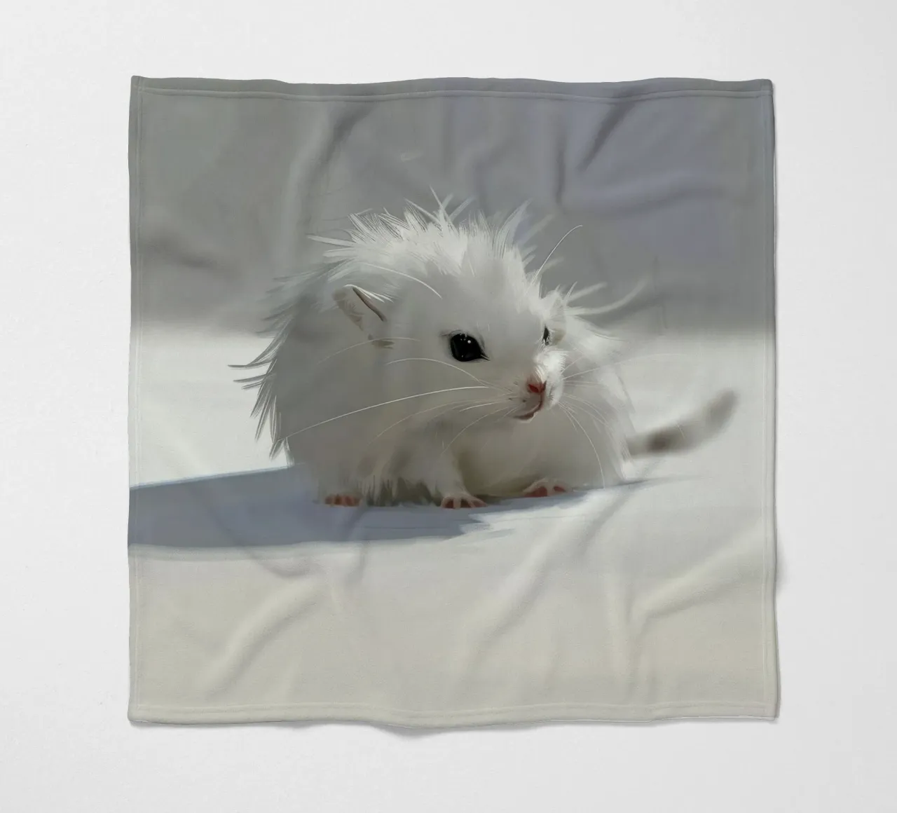 weißer Hamster mit flauschigem Fell, sitzt auf hellgrauem Untergrund Fleecedecke von DesignDoodle