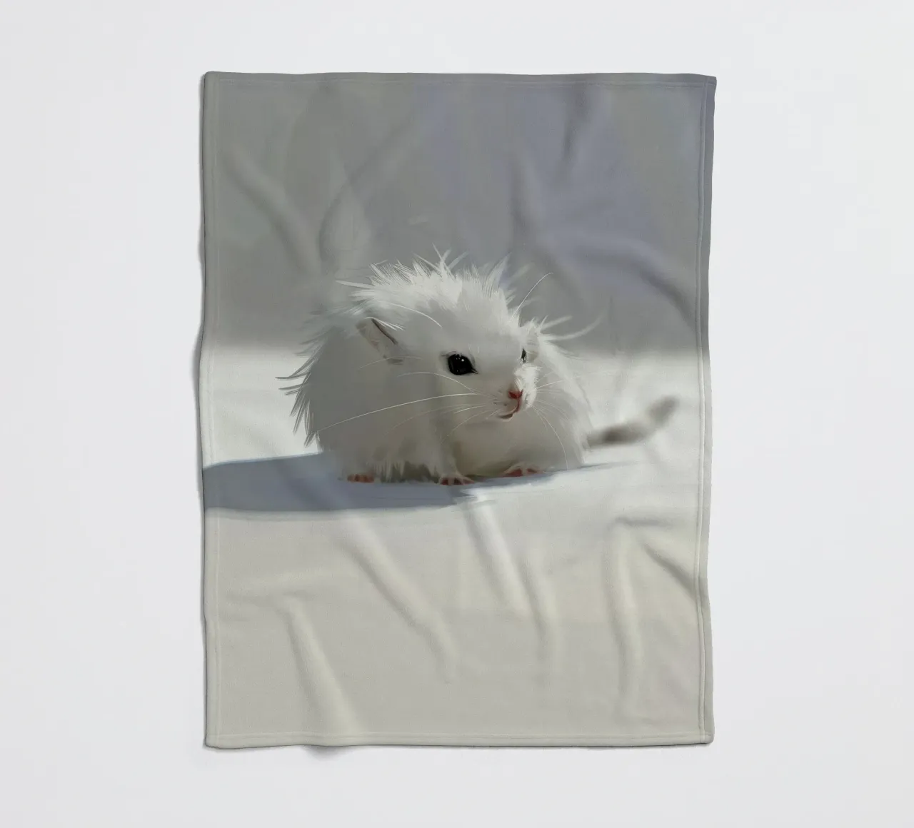 weißer Hamster mit flauschigem Fell, sitzt auf hellgrauem Untergrund Fleecedecke von DesignDoodle