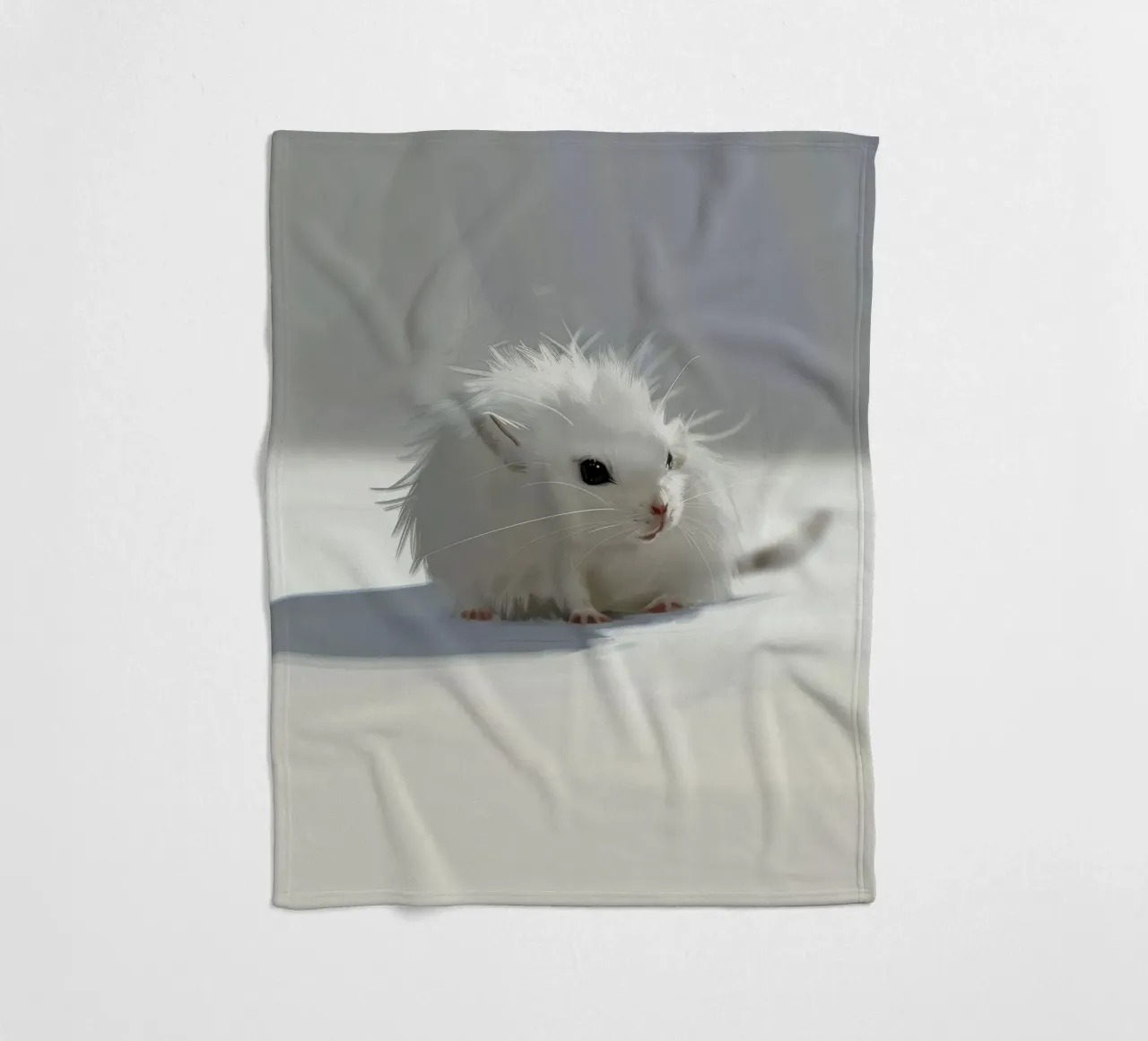 weißer Hamster mit flauschigem Fell, sitzt auf hellgrauem Untergrund Fleecedecke von DesignDoodle