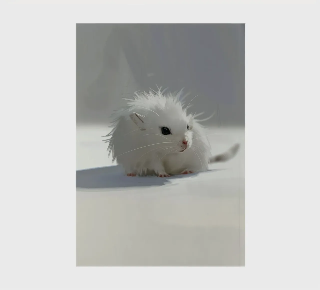 hamster blanc à la fourrure duveteuse, assis sur une surface gris clair carnet de notes de DesignDoodle