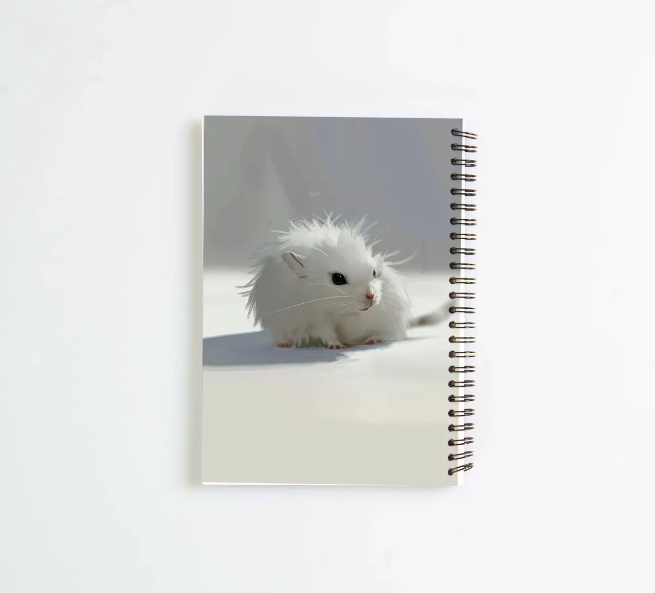 weißer Hamster mit flauschigem Fell, sitzt auf hellgrauem Untergrund Ringbuch von DesignDoodle